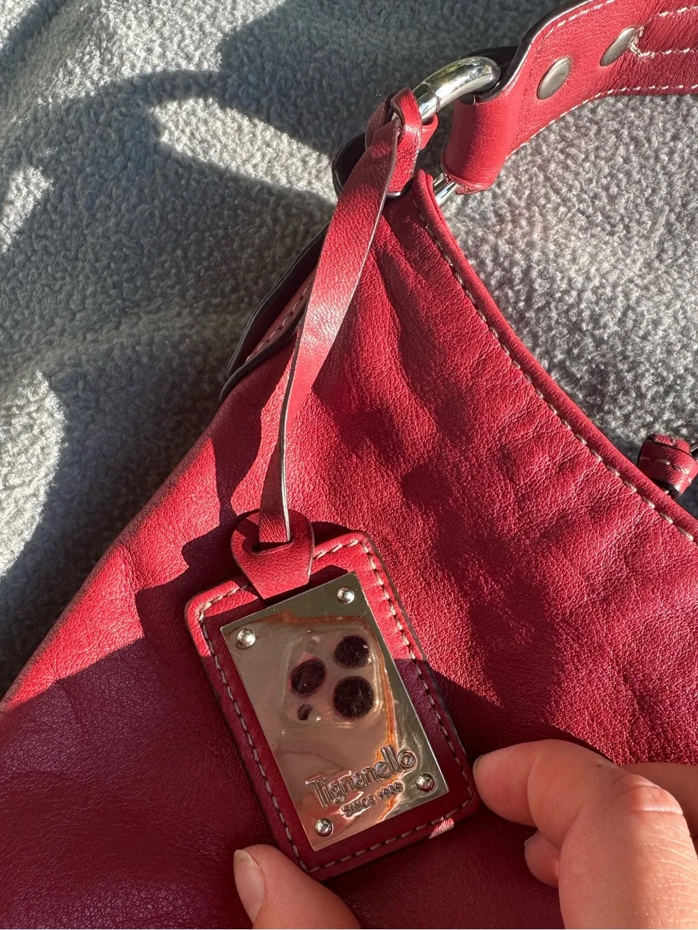 Tignanello Genuine Red Leather Vintage Shoulder Hobo Bag